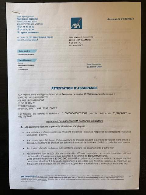 Attestation d'assurance Valence
